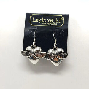 Lindenwold Silver Tone Winged Heart Dangle Earrings Halloween